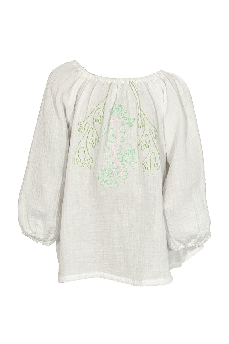 Summer top girls embroidered seahorse